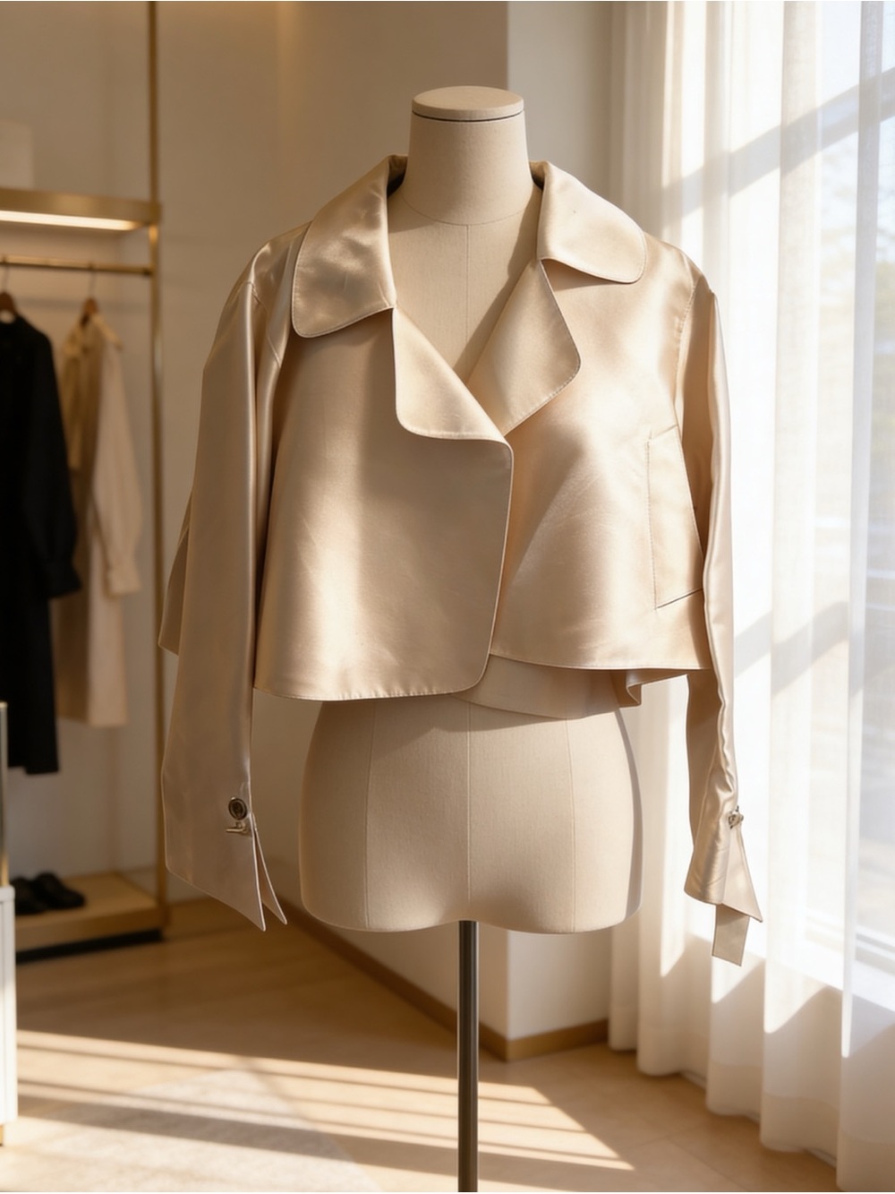 CLAUDE MONTANA Cream Silk Satin Cropped Jacket